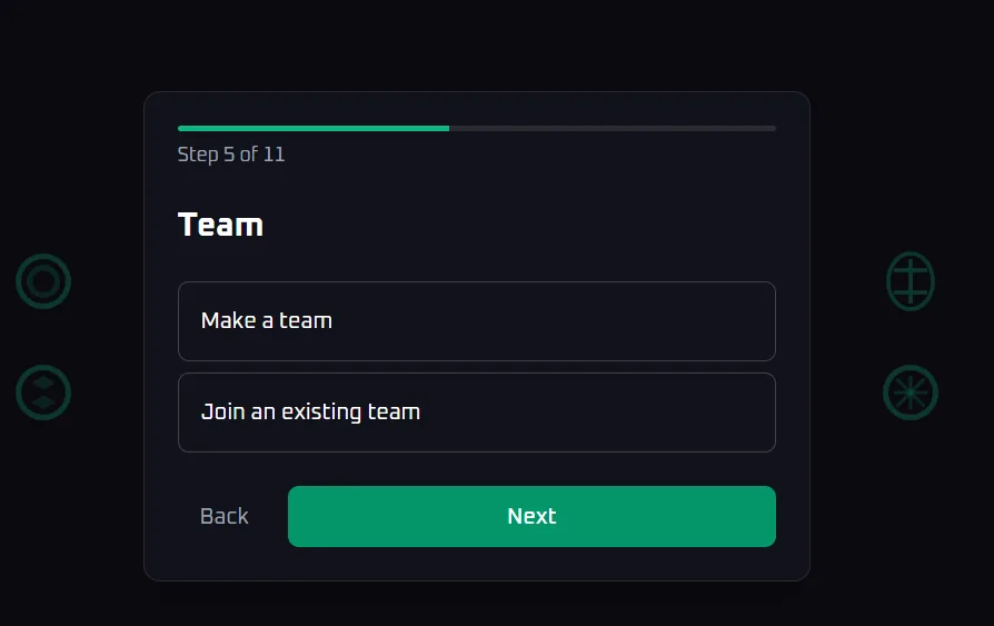 Onboarding screen to make a team or join an existing team